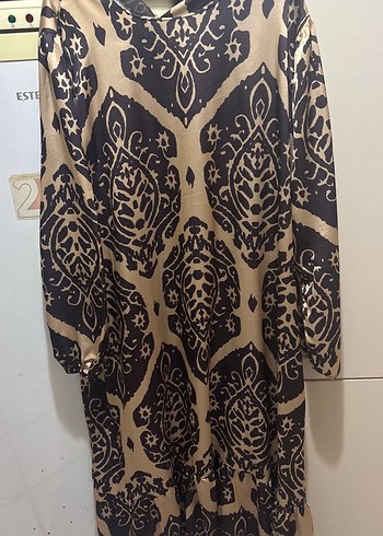 Uzun Desenli Kahverengi Bohem Elbise - Görsel 2