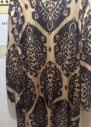 Uzun Desenli Kahverengi Bohem Elbise - Görsel 4