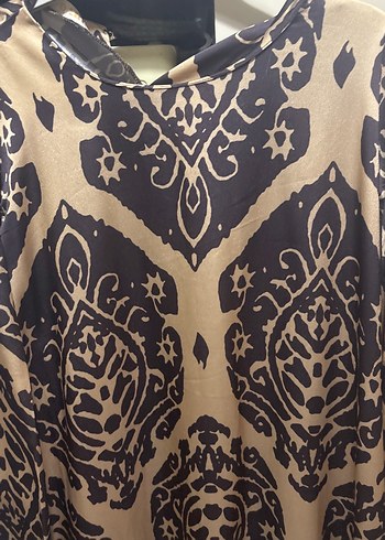 Uzun Desenli Kahverengi Bohem Elbise - Görsel 3