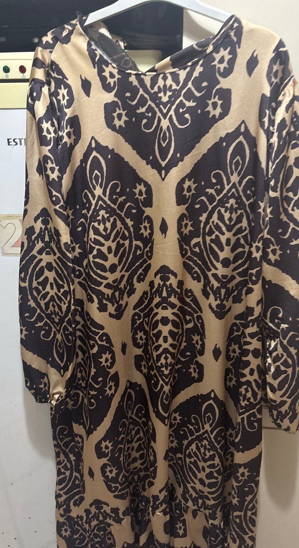 Uzun Desenli Kahverengi Bohem Elbise - Görsel 4