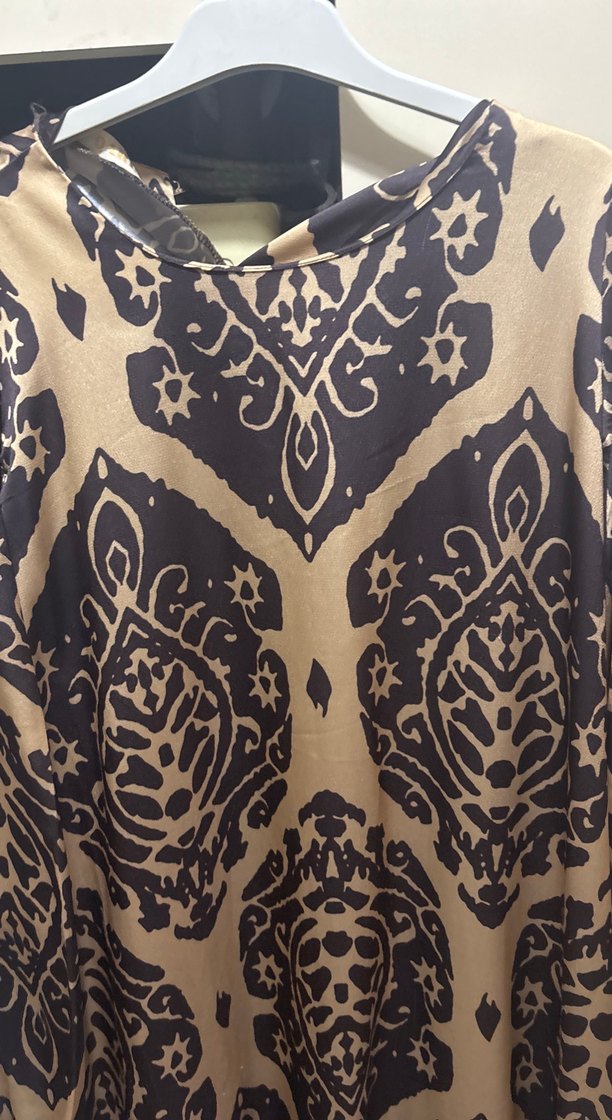 Uzun Desenli Kahverengi Bohem Elbise - Görsel 3