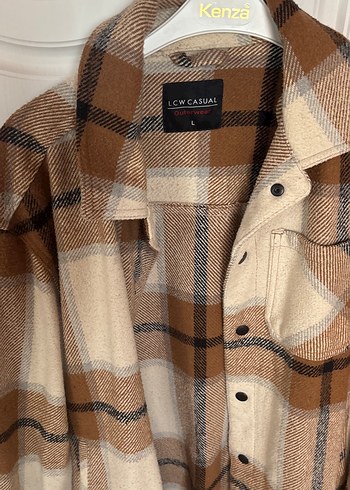 Düğmeli Kahverengi Ekose Kadın Gömlek - Görsel 2