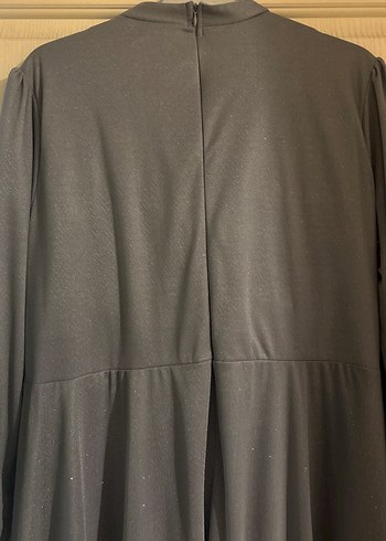 Uzun Kollu Yüksek Yakalı gri Nakışlı Elbise - Görsel 5