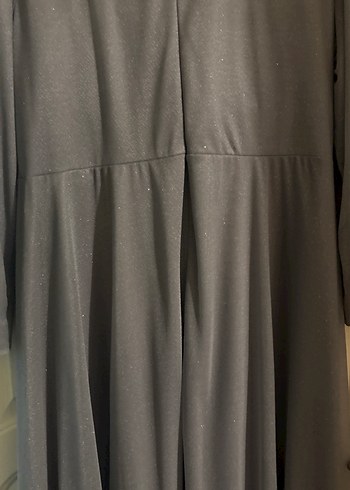 Uzun Kollu Yüksek Yakalı gri Nakışlı Elbise - Görsel 6