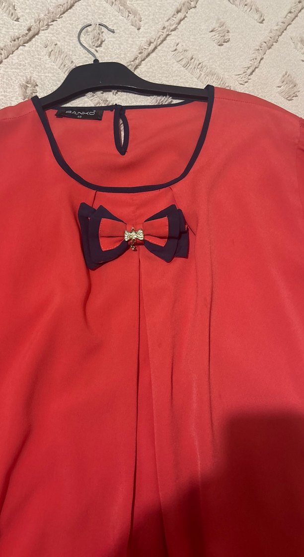 Kırmızı Fiyonklu Hamile Bluzu - Görsel 2