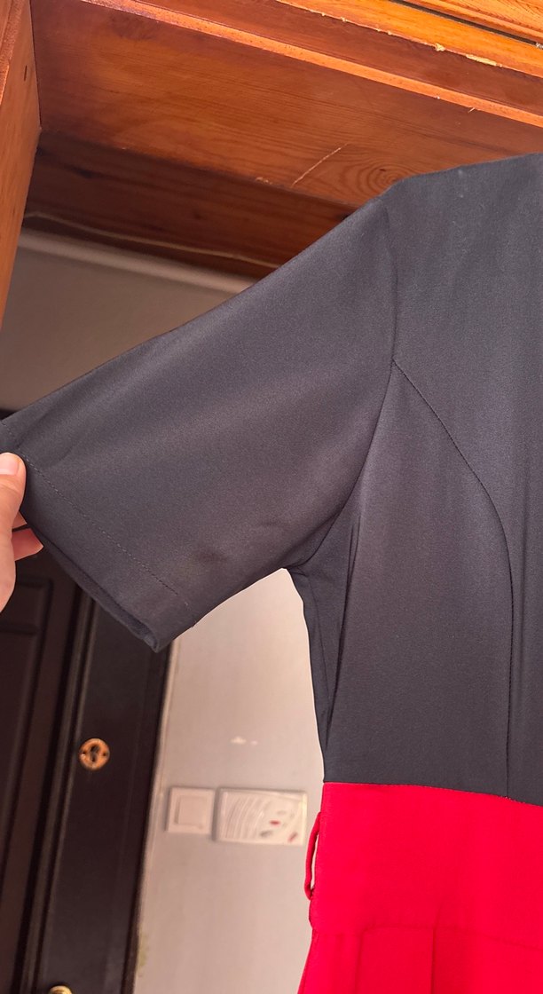 Kısa Kollu, Pilili Midi Ofis Elbisesi - Görsel 5