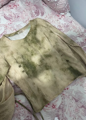 Düğmeli Camel Halter Yaka Bağlamalı Bluz