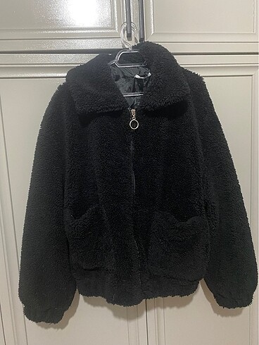 Siyah peluş mont