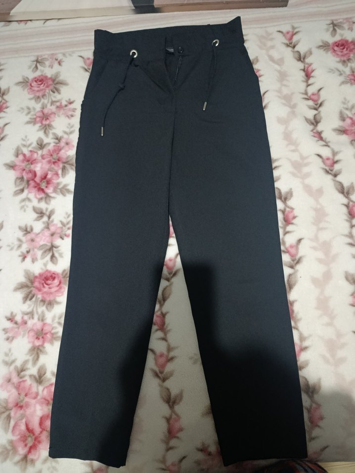 Siyah Midi Kadın Kumaş Pantolon - Görsel 3