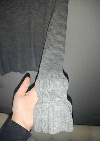 Gri Triko Uzun Kollu Kadın Kazak - Görsel 2