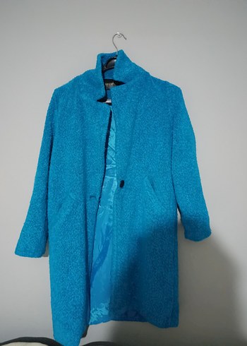 Düğmeli Mavi Kadın Uzun Kaban - Görsel 3