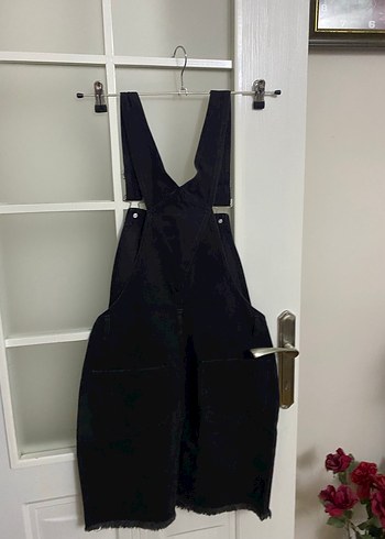 Kadın Siyah Denim Midi Askılı Salopet - Görsel 4