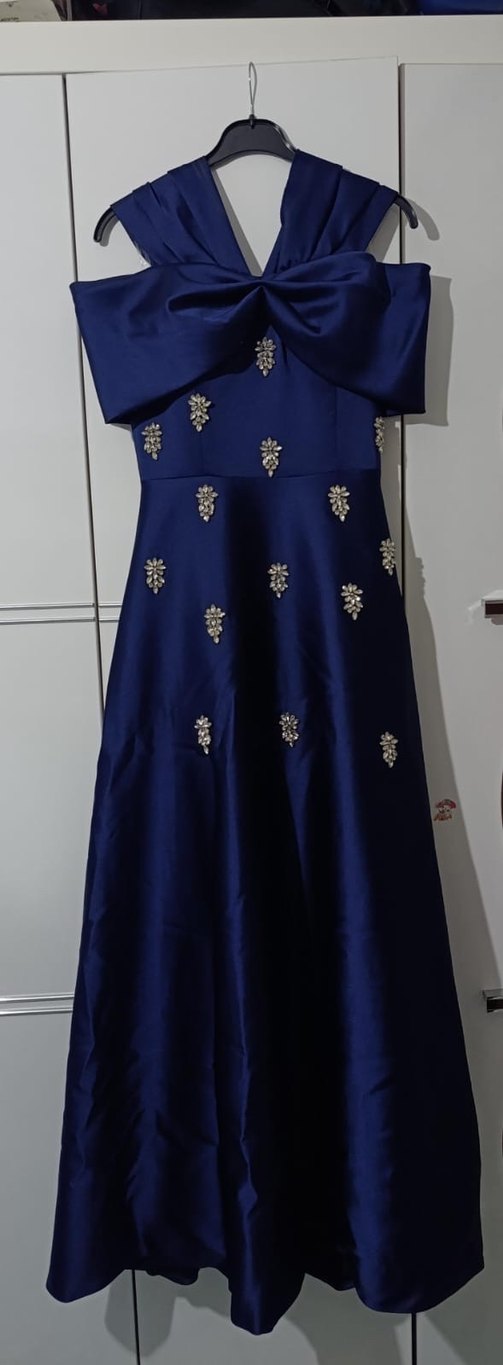 Kırmızı Payetli Çiçek Desenli Uzun Abiye Elbise - Görsel 2