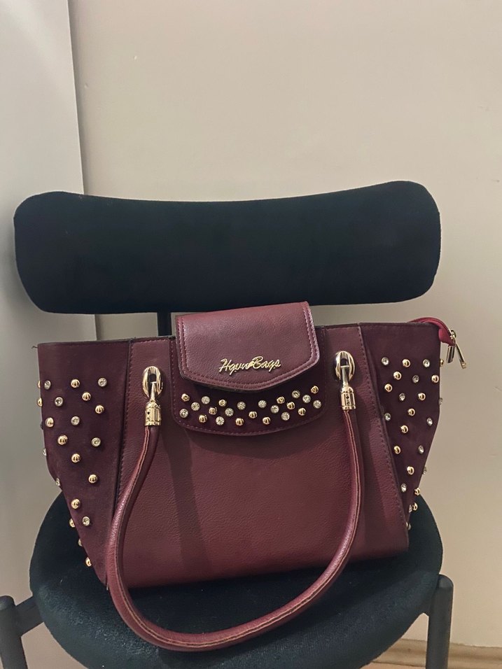 Bordo Deri Kadın Çanta Fermuarlı - Görsel 4