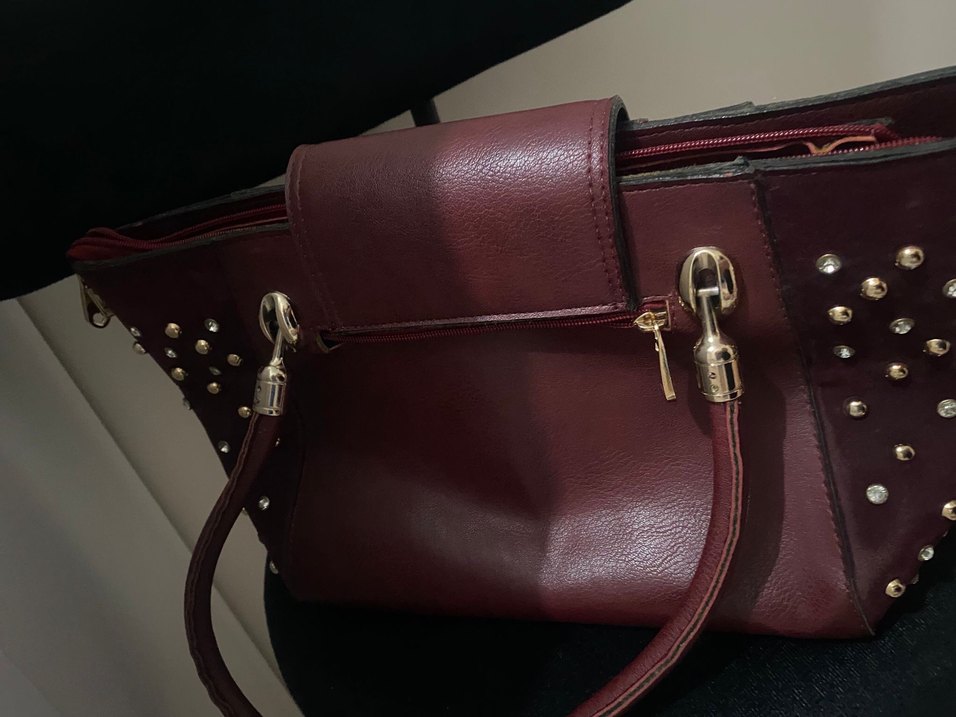 Bordo Deri Kadın Çanta Fermuarlı - Görsel 3