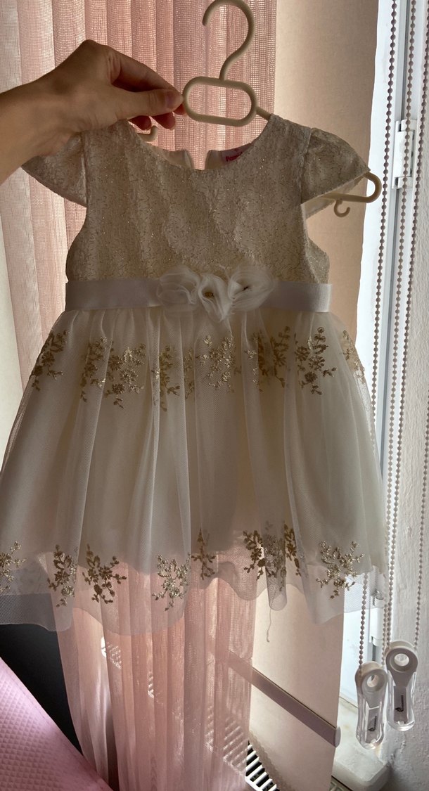 Kız Çocuk Beyaz Nakışlı Dantel Elbise - Görsel 3