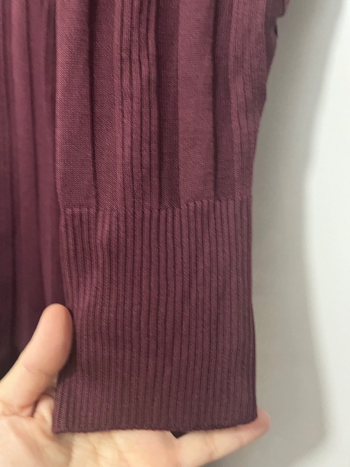 Mürdüm Uzun Kollu Pliseli Triko Elbise - Görsel 3