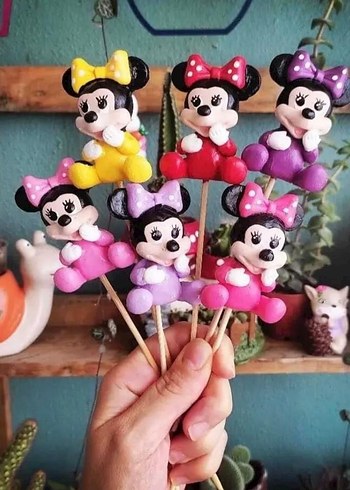 Renkli Minnie Mouse Figürleri saksı süsü
