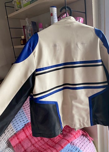 Kadın Beyaz Deri Biker Ceket - Görsel 3