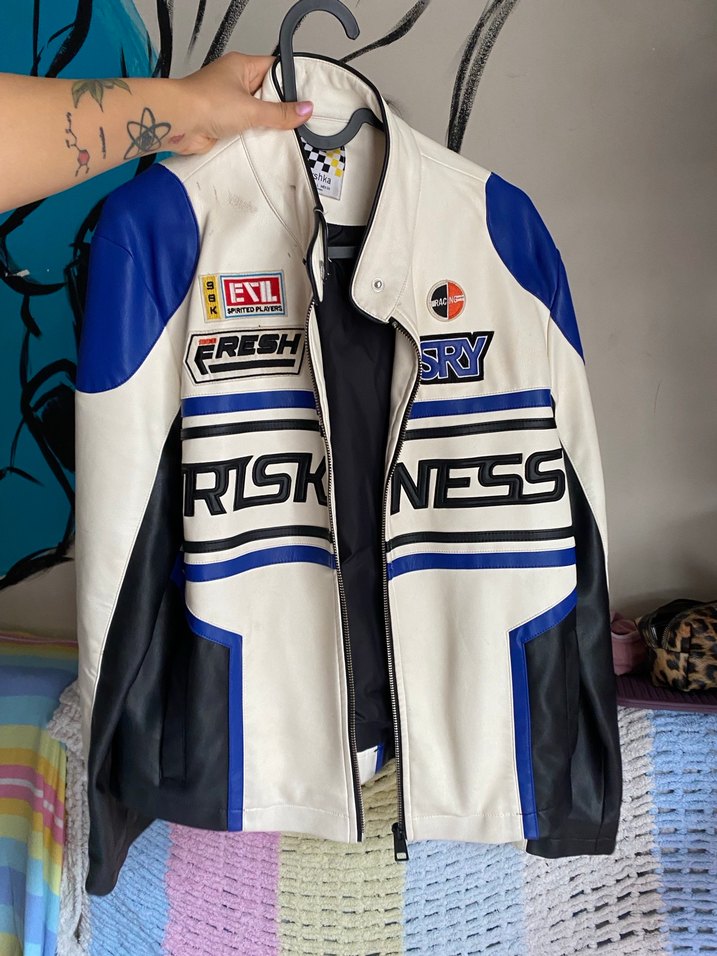 Kadın Beyaz Deri Biker Ceket - Görsel 2