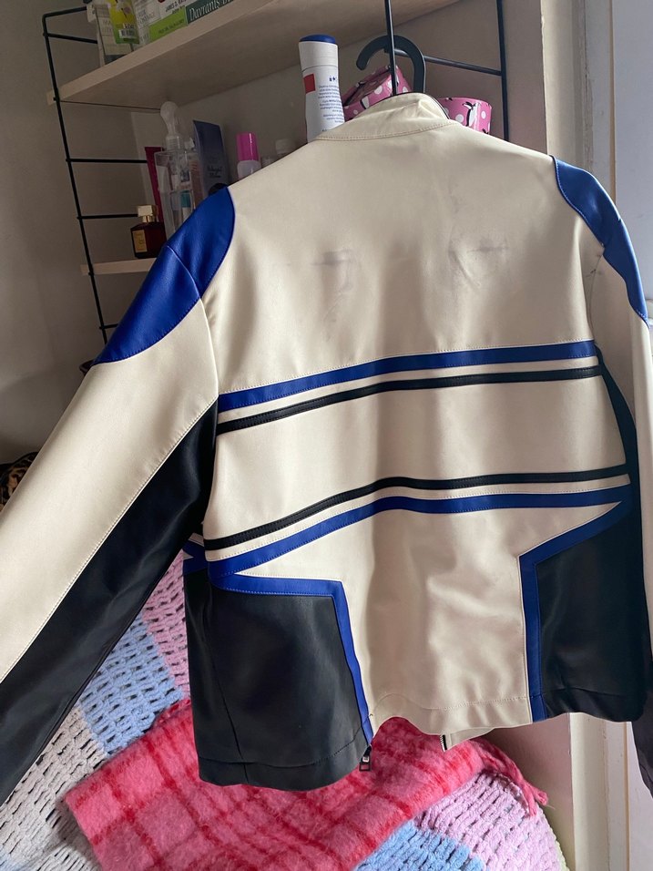 Kadın Beyaz Deri Biker Ceket - Görsel 3