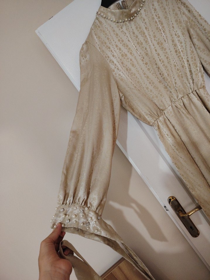 Uzun Bej  Elbise, Drapeli, Bohem Stil - Görsel 2