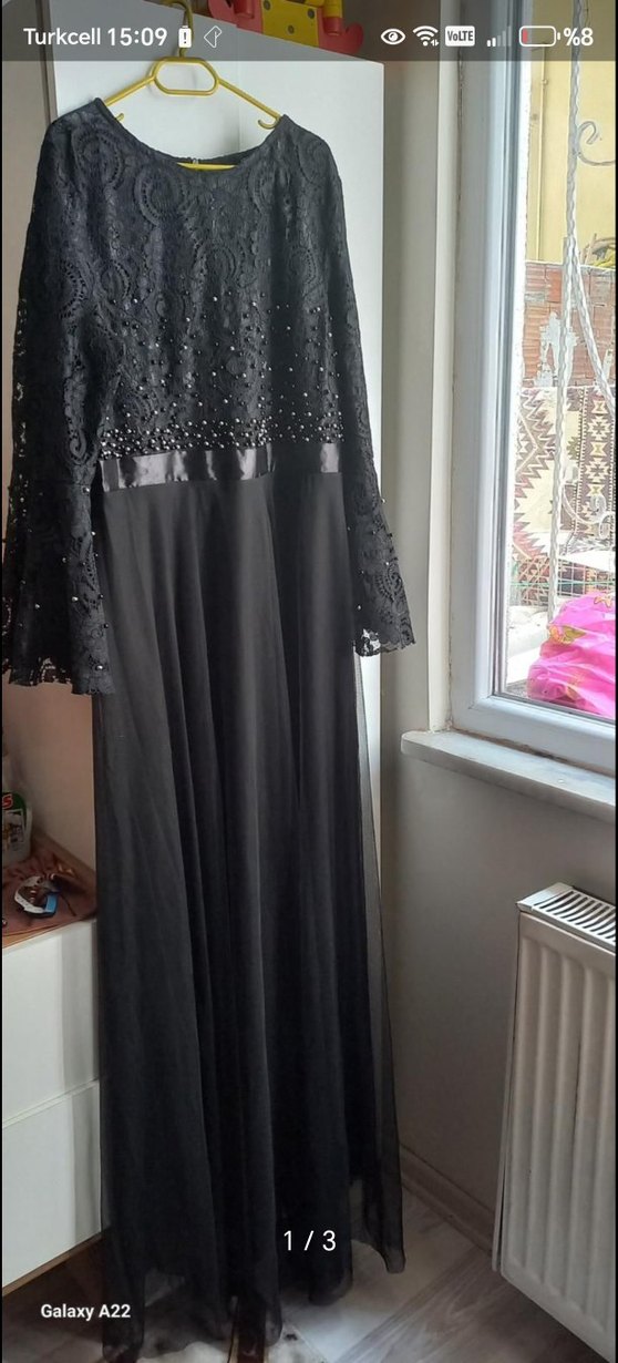 Uzun Siyah Gotik Kadın Abiye Elbise - Görsel 2