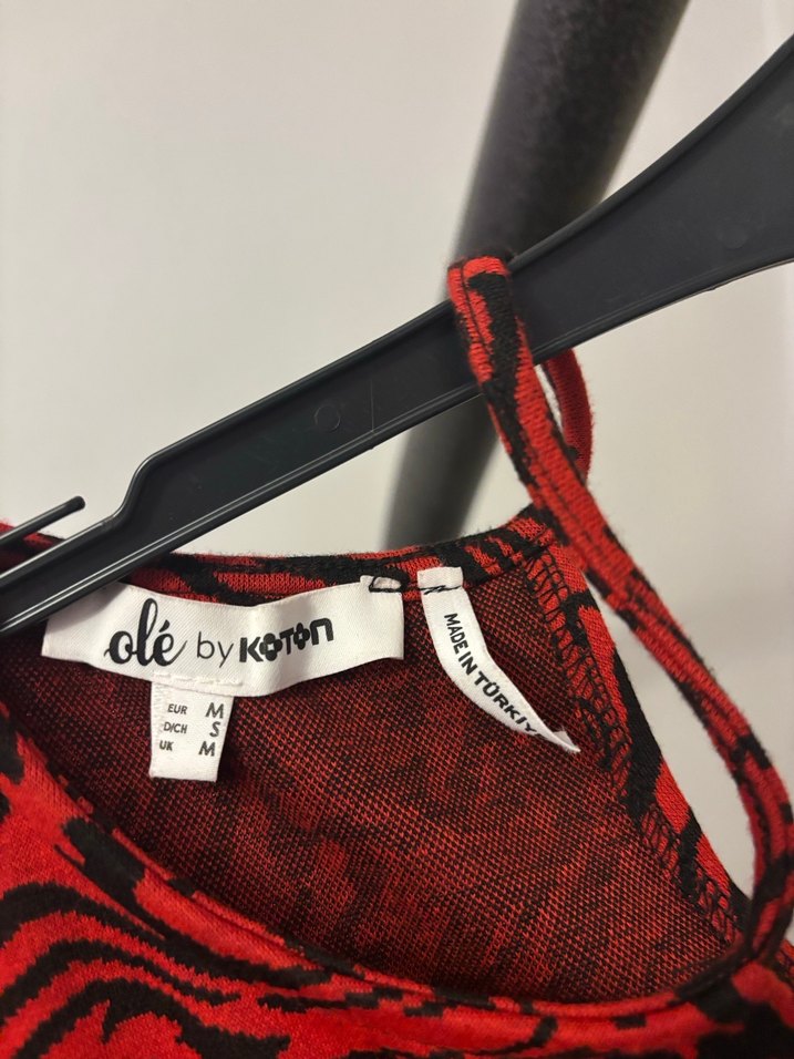 Desenli Kırmızı Uzun Kollu Mini Elbise KOTON - Görsel 2