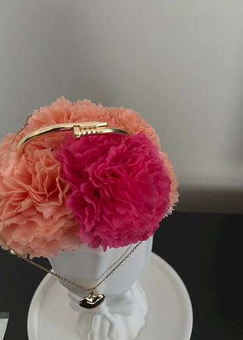 Çivi model kelepçe bileklik kalpli kolye hediyeli - Görsel 2