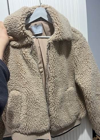 Bej Kürklü Midi Kadın BERSHKA mont - Görsel 2