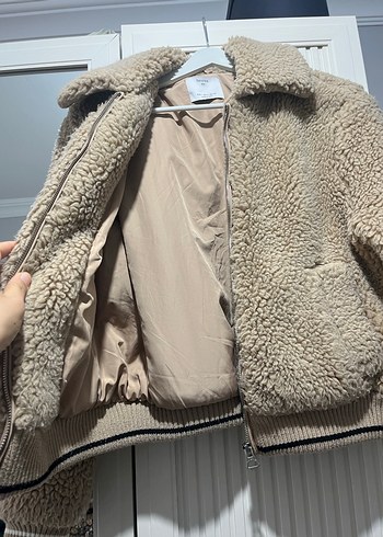 Bej Kürklü Midi Kadın BERSHKA mont - Görsel 5