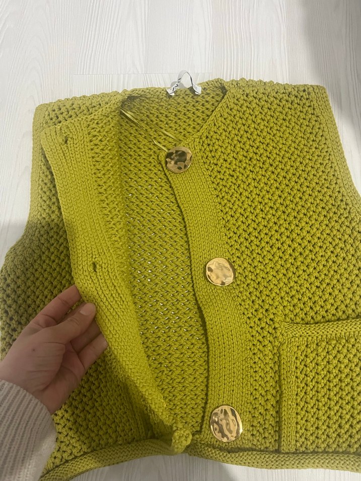 Zara yeşil Kadın Örgü Kolsuz Süveter - Görsel 4