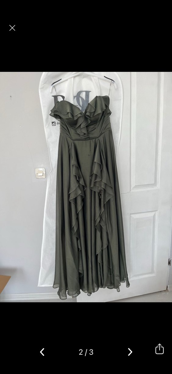 Straplez Drapeli Uzun Haki Abiye Elbise - Görsel 2