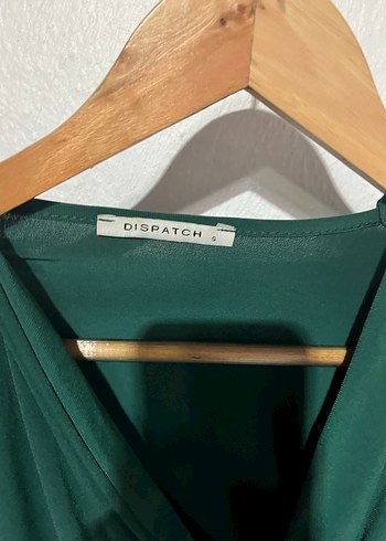 V Yaka Drapeli Uzun Kollu Yeşil Bluz - Görsel 3