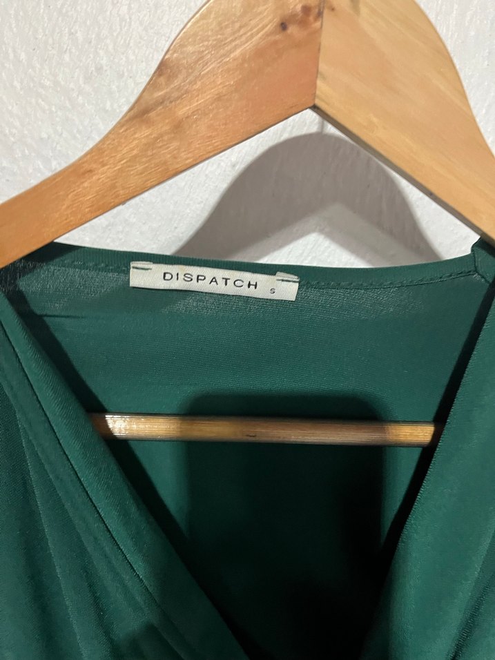 V Yaka Drapeli Uzun Kollu Yeşil Bluz - Görsel 3