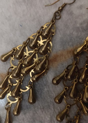 Uzun Zincir Detaylı Bohem Vintage Küpe - Görsel 2