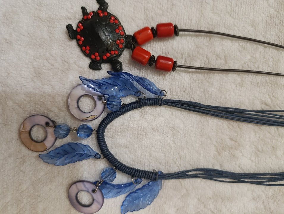 Uzun Mavi Nakışlı Püsküllü Bohem Kolye - Görsel 2