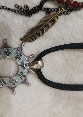 Uzun Zincir Detaylı Kırmızı Bohem Kolye - Görsel 3