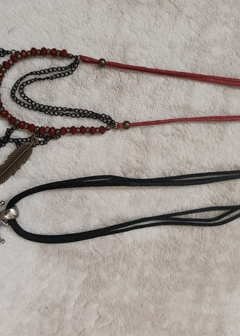 Uzun Zincir Detaylı Kırmızı Bohem Kolye - Görsel 2