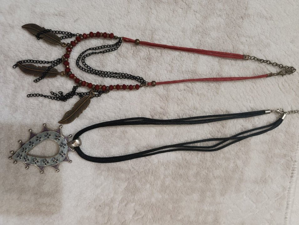 Uzun Zincir Detaylı Kırmızı Bohem Kolye - Görsel 2