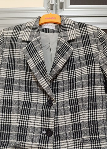 Diğer Gri Ekoseli Düğmeli Kadın Blazer Ceket