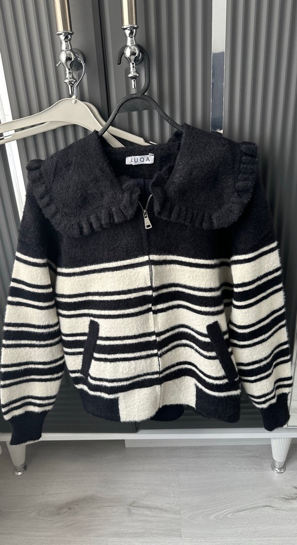 Zebra Desenli Fermuarlı Triko Hırka - Görsel 3