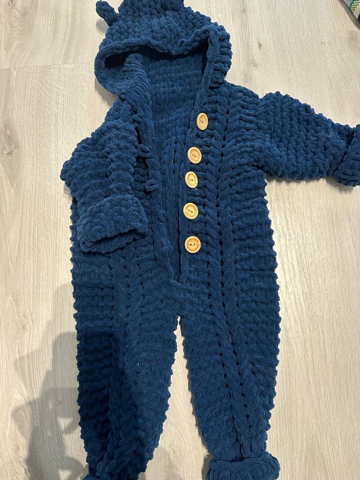 Koyu Mavi Örgü Bebek Tulumu - Görsel 2