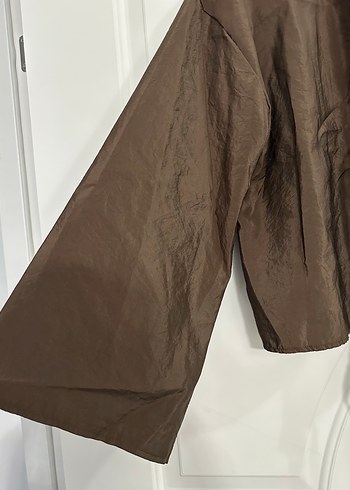 Kahverengi Keten Kemerli Kadın Kimono - Görsel 3