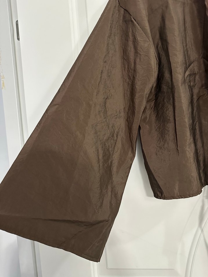 Kahverengi Keten Kemerli Kadın Kimono - Görsel 3