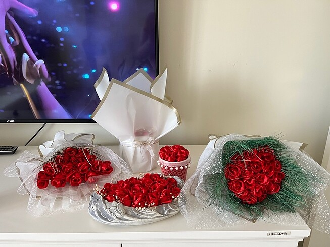 Solmayan gül yapay çiçek hediye buket - Görsel 5