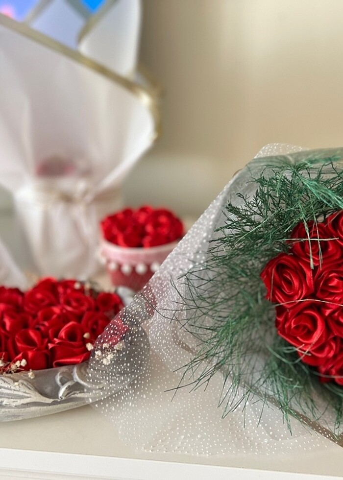 Solmayan gül yapay çiçek hediye buket - Görsel 4