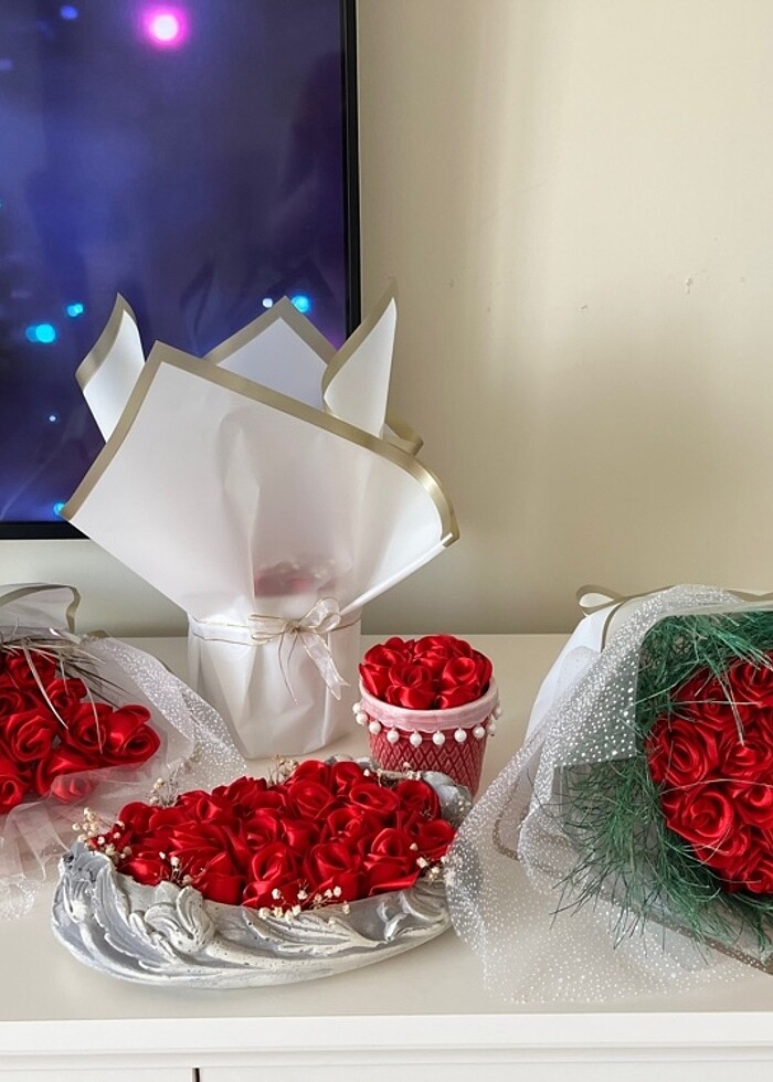 Solmayan gül yapay çiçek hediye buket - Görsel 5