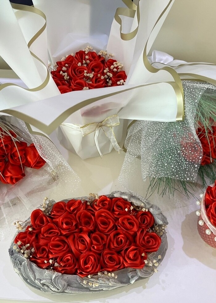 Solmayan gül yapay çiçek hediye buket - Görsel 2