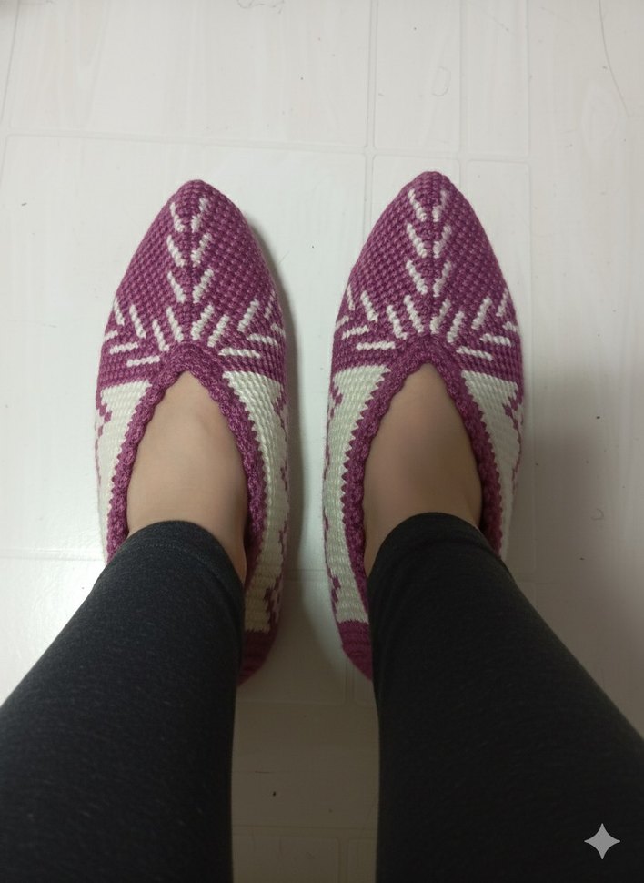 Mor Örgü  Topuklu Kadın Ev patiği - Görsel 2